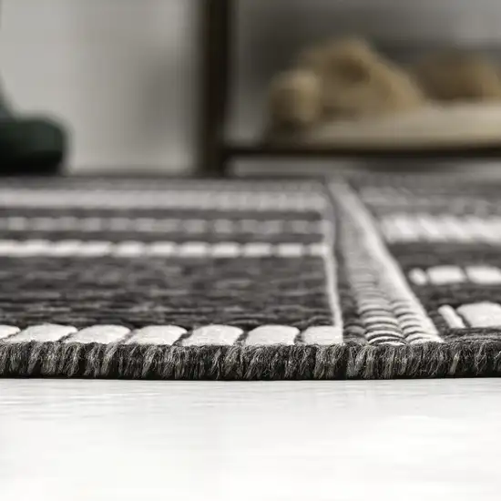 Black And Cream Geometric Indoor Outdoor Area Rug Photo 9