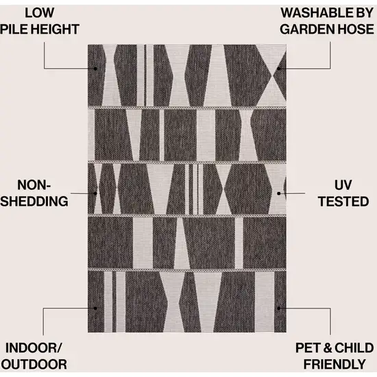 Black And Cream Geometric Indoor Outdoor Area Rug Photo 9