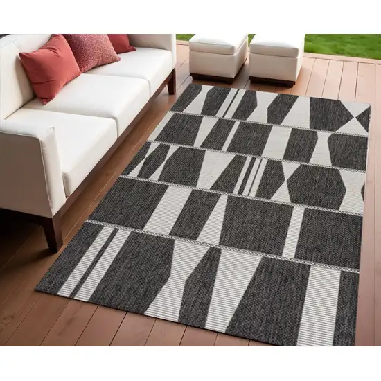 Black And Cream Geometric Indoor Outdoor Area Rug Photo 1