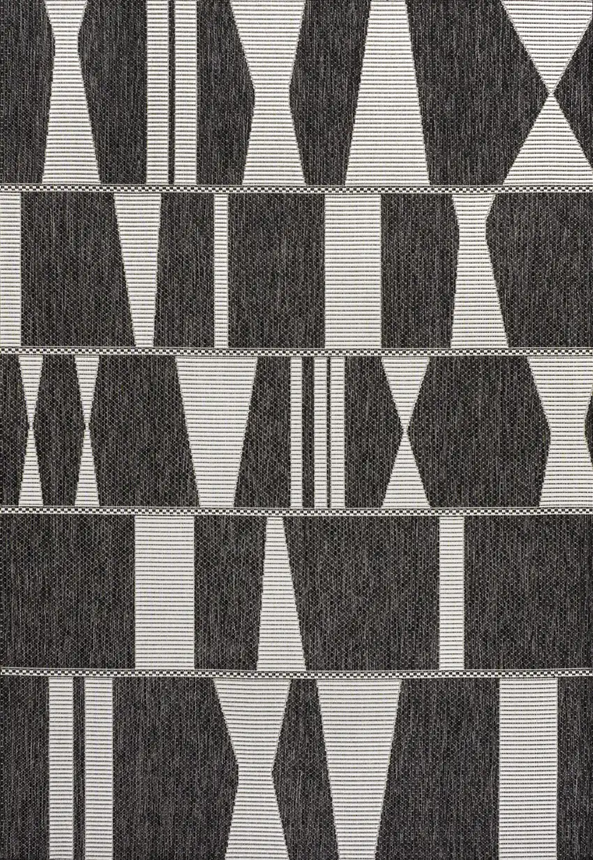 Black And Cream Geometric Indoor Outdoor Area Rug Photo 1