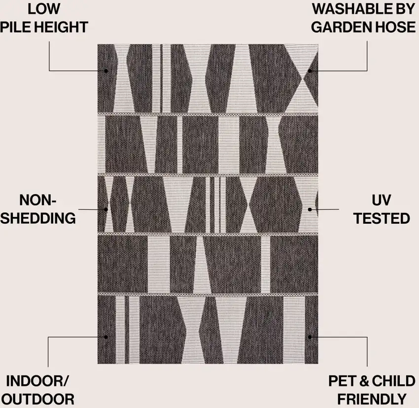 Black And Cream Geometric Indoor Outdoor Area Rug Photo 9