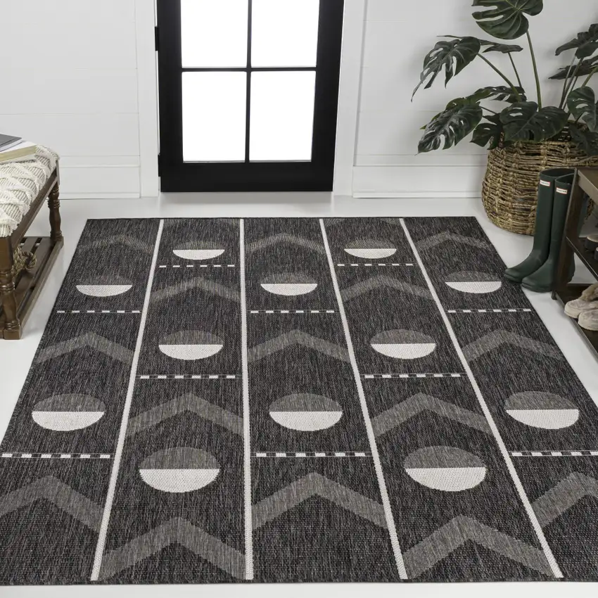 Black And Cream Geometric Indoor Outdoor Area Rug Photo 6