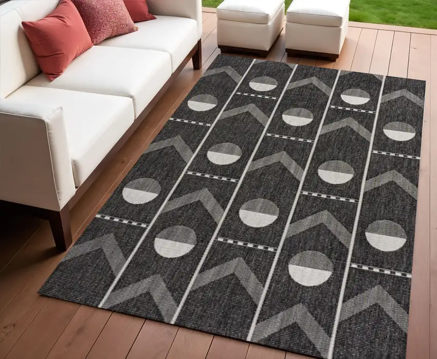 Black And Cream Geometric Indoor Outdoor Area Rug Photo 1