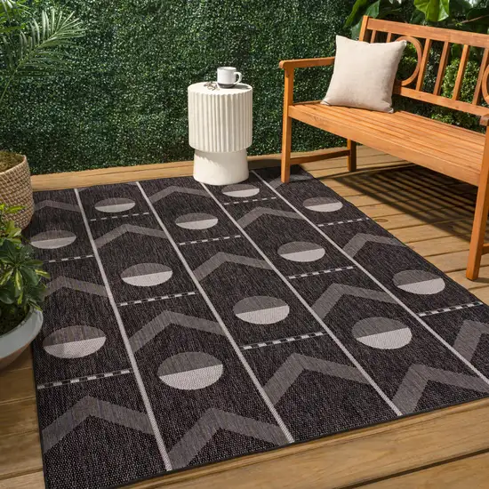 Black And Cream Geometric Indoor Outdoor Area Rug Photo 6