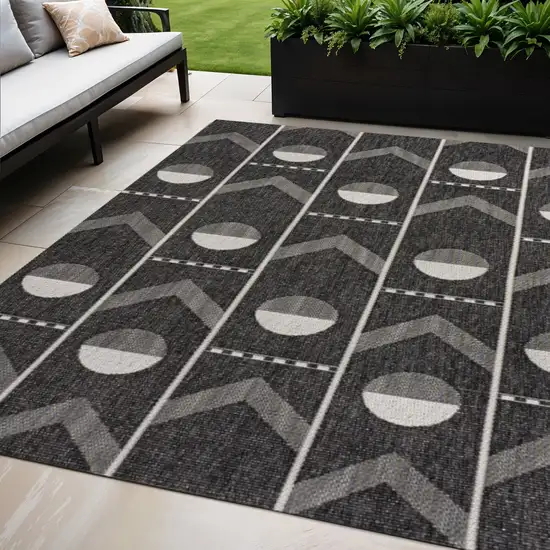 Black And Cream Geometric Indoor Outdoor Area Rug Photo 1