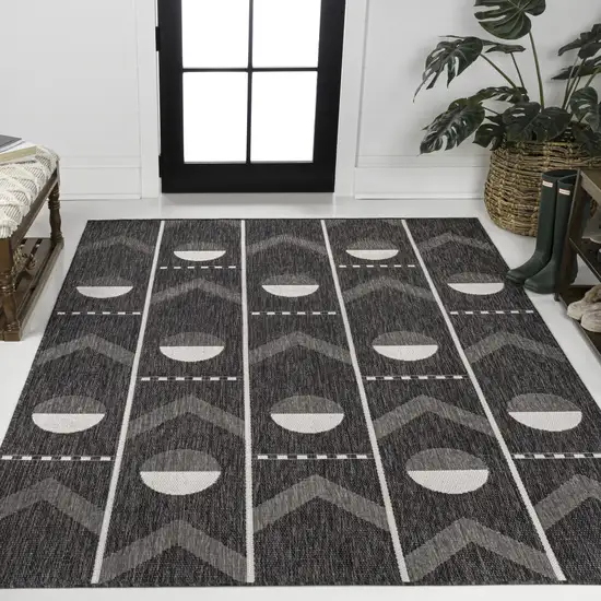 Black And Cream Geometric Indoor Outdoor Area Rug Photo 5