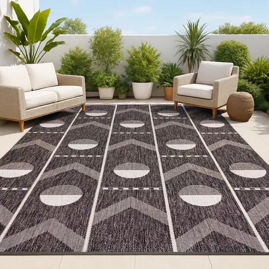 Black And Cream Geometric Indoor Outdoor Area Rug Photo 3