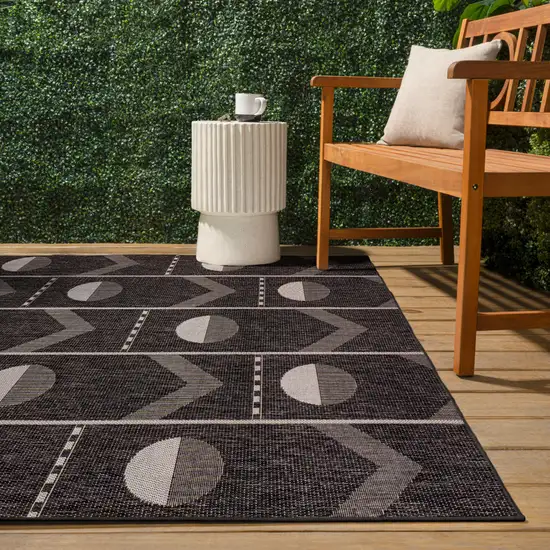 Black And Cream Geometric Indoor Outdoor Area Rug Photo 7