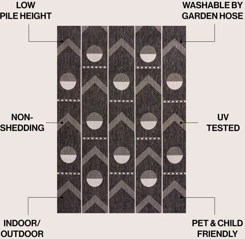 Black And Cream Geometric Indoor Outdoor Area Rug Photo 9