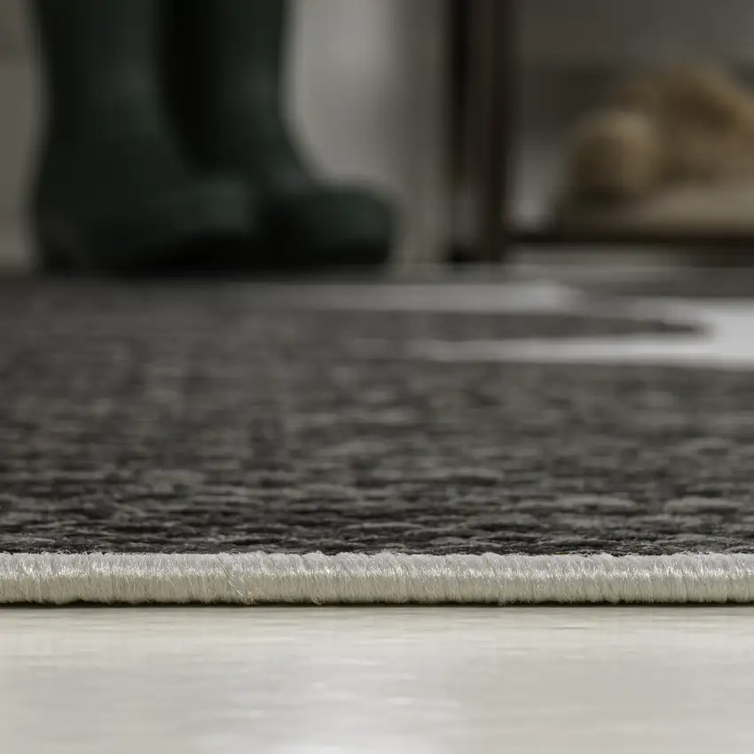 Black And Cream Geometric Indoor Outdoor Area Rug Photo 9