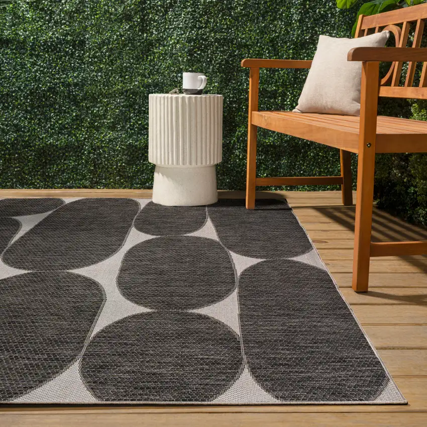 Black And Cream Geometric Indoor Outdoor Area Rug Photo 8