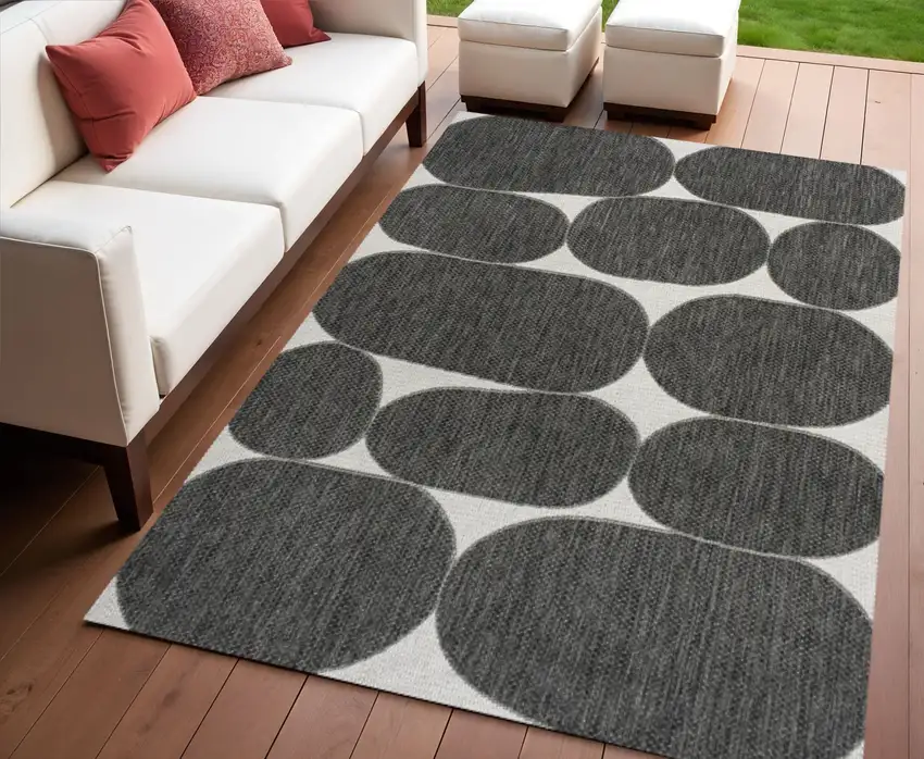 Black And Cream Geometric Indoor Outdoor Area Rug Photo 1