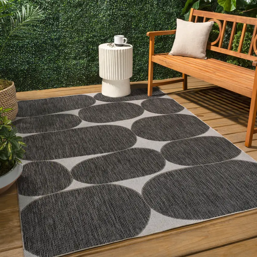 Black And Cream Geometric Indoor Outdoor Area Rug Photo 7