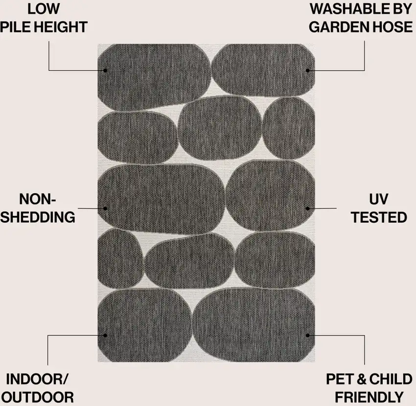 Black And Cream Geometric Indoor Outdoor Area Rug Photo 9