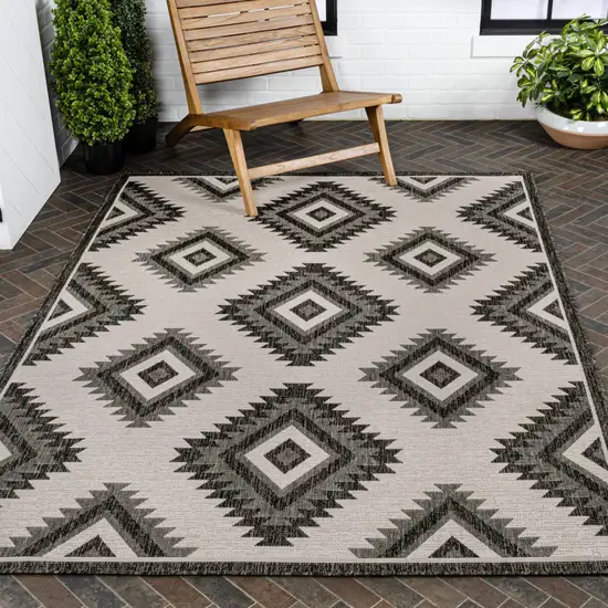 Black And Cream Moroccan Indoor Outdoor Area Rug Photo 9