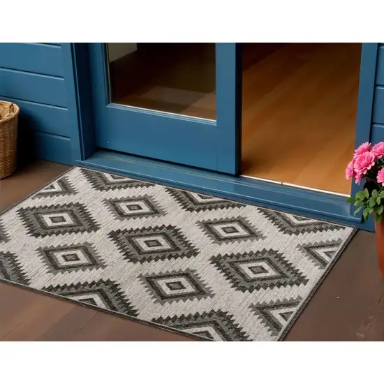 Black And Cream Moroccan Indoor Outdoor Area Rug Photo 1