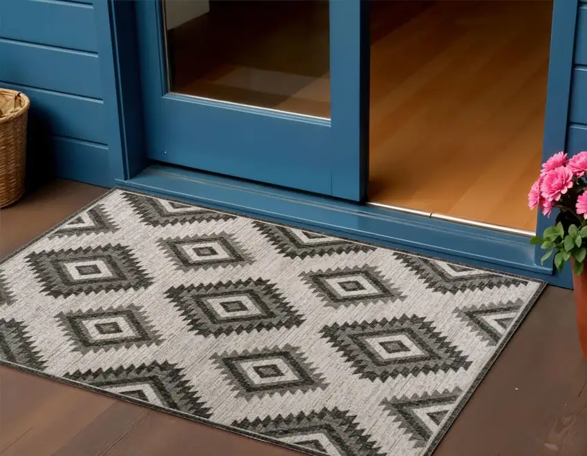 Black And Cream Moroccan Indoor Outdoor Area Rug Photo 1