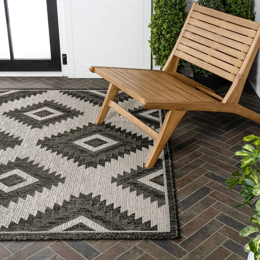 Black And Cream Moroccan Indoor Outdoor Area Rug Photo 9