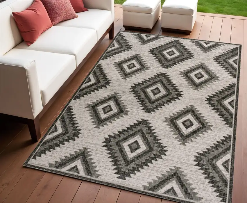 Black And Cream Moroccan Indoor Outdoor Area Rug Photo 1
