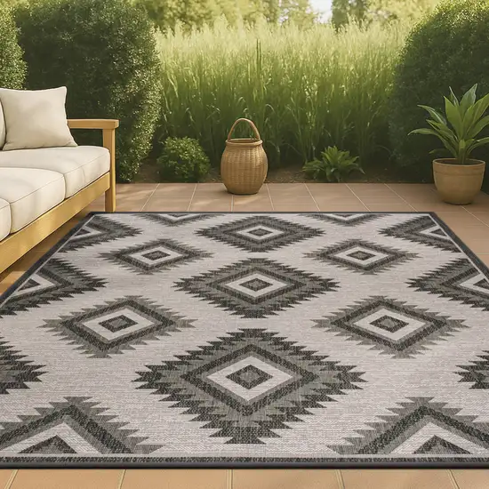 Black And Cream Moroccan Indoor Outdoor Area Rug Photo 3