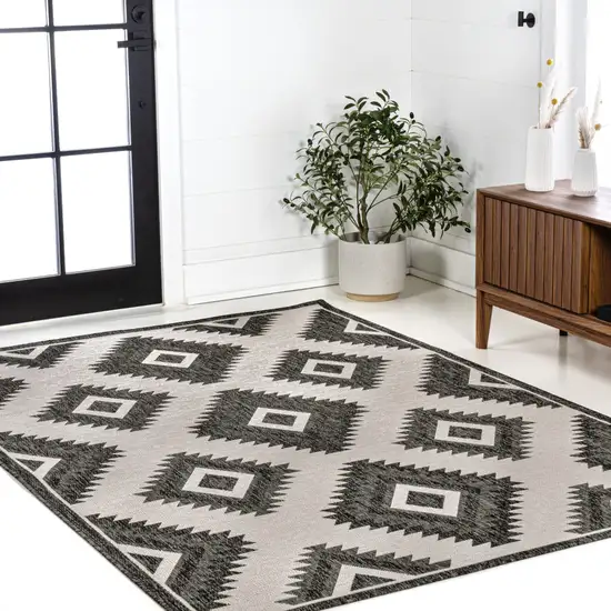 Black And Cream Moroccan Indoor Outdoor Area Rug Photo 7