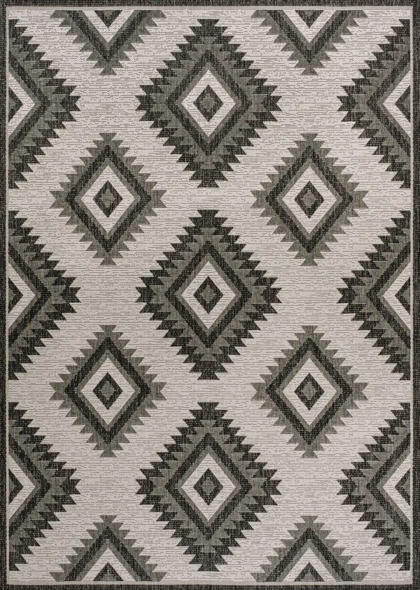 Black And Cream Moroccan Indoor Outdoor Area Rug Photo 1
