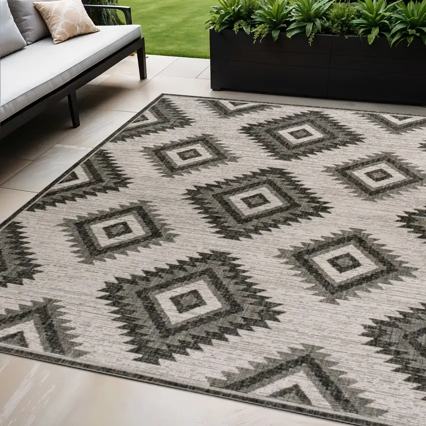 Black And Cream Moroccan Indoor Outdoor Area Rug Photo 1