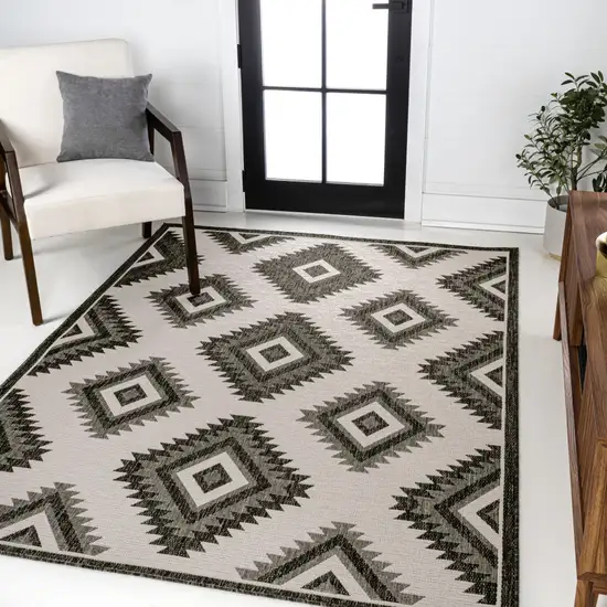 Black And Cream Moroccan Indoor Outdoor Area Rug Photo 5