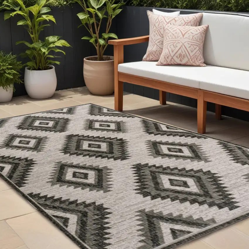 Black And Cream Moroccan Indoor Outdoor Area Rug Photo 1