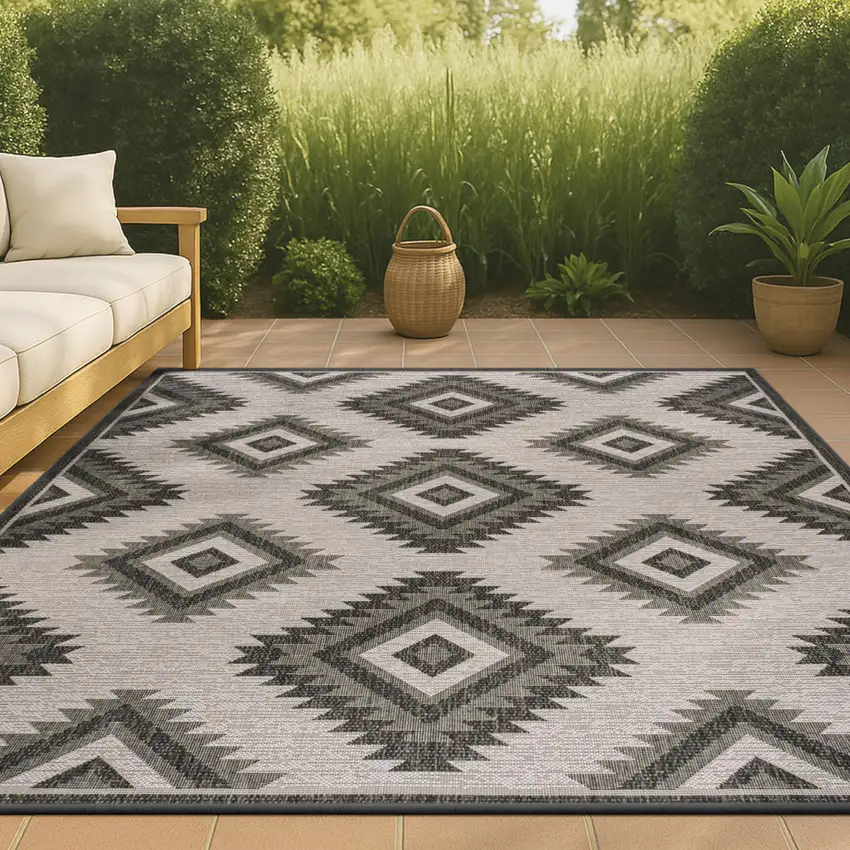 Black And Cream Moroccan Indoor Outdoor Area Rug Photo 4