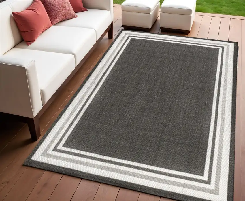 Black And Cream Striped Indoor Outdoor Area Rug Photo 1