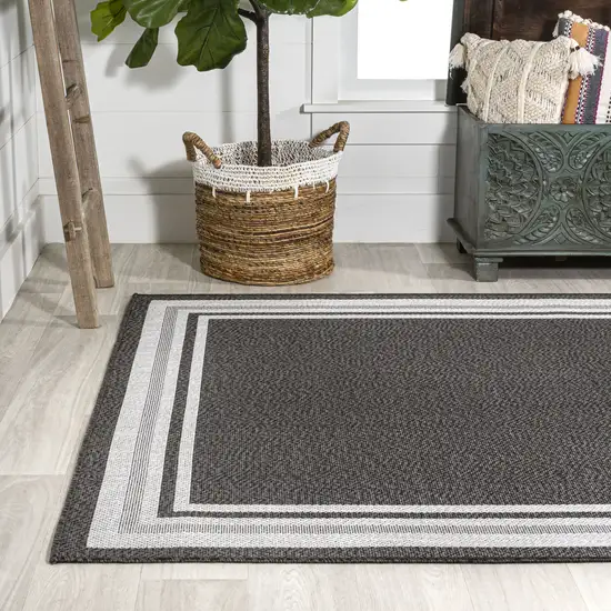 Black And Cream Striped Indoor Outdoor Area Rug Photo 8