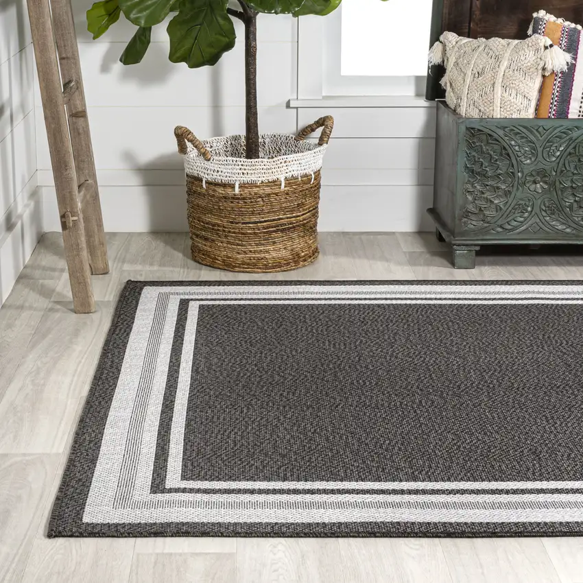 Black And Cream Striped Indoor Outdoor Area Rug Photo 8