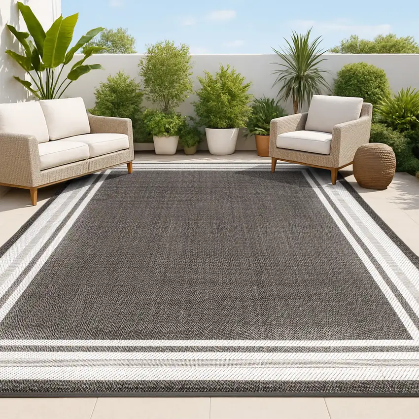 Black And Cream Striped Indoor Outdoor Area Rug Photo 6