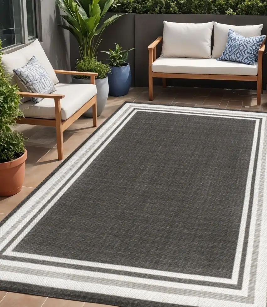 Black And Cream Striped Indoor Outdoor Area Rug Photo 1