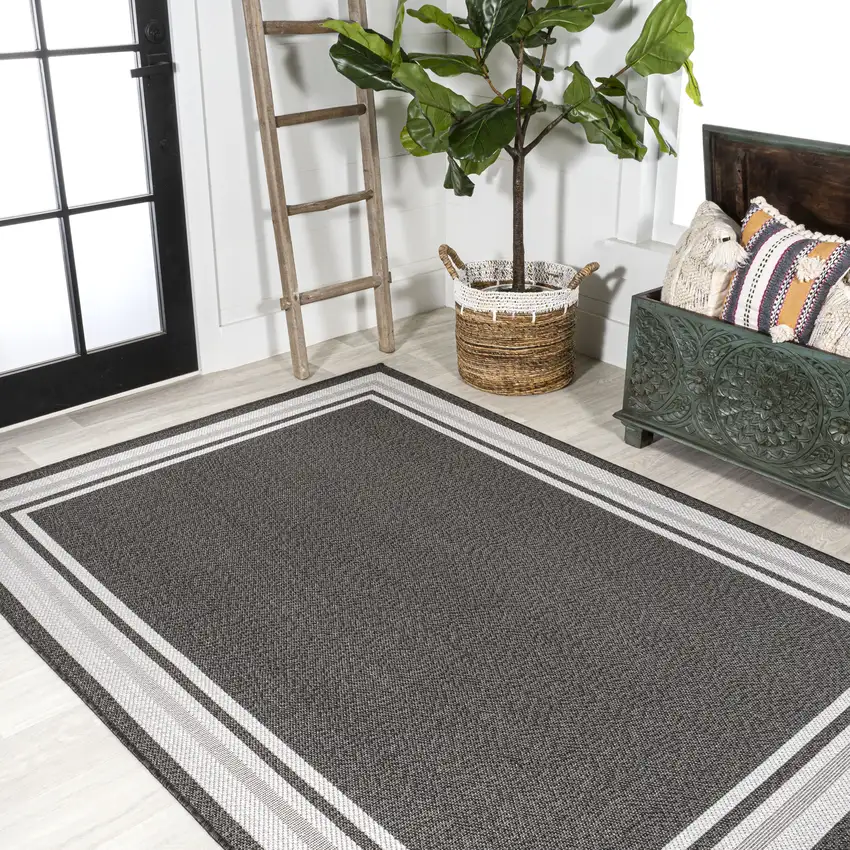 Black And Cream Striped Indoor Outdoor Area Rug Photo 9