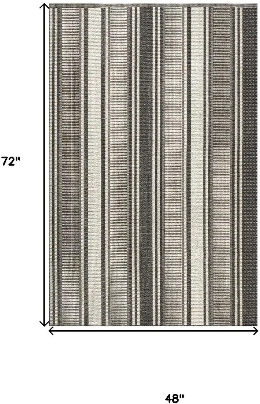 Black And Cream Striped Indoor Outdoor Area Rug Photo 3