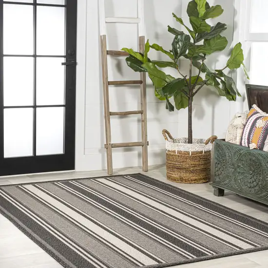 Black And Cream Striped Indoor Outdoor Area Rug Photo 8