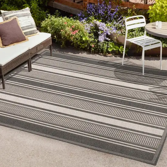 Black And Cream Striped Indoor Outdoor Area Rug Photo 9