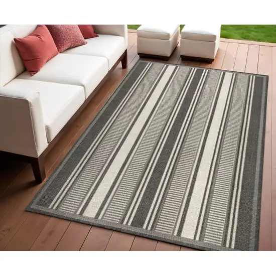 Black And Cream Striped Indoor Outdoor Area Rug Photo 1