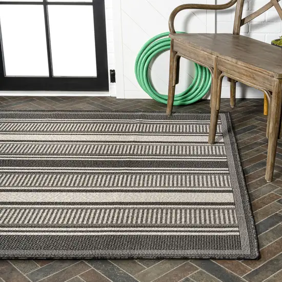 Black And Cream Striped Indoor Outdoor Area Rug Photo 9