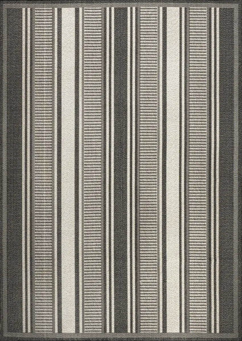 Black And Cream Striped Indoor Outdoor Area Rug Photo 2