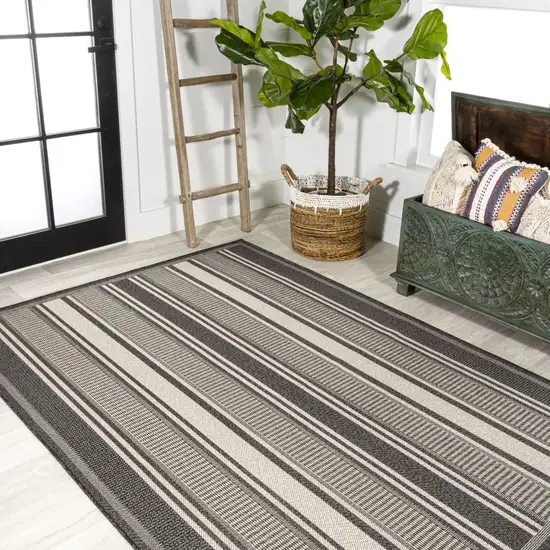 Black And Cream Striped Indoor Outdoor Area Rug Photo 7
