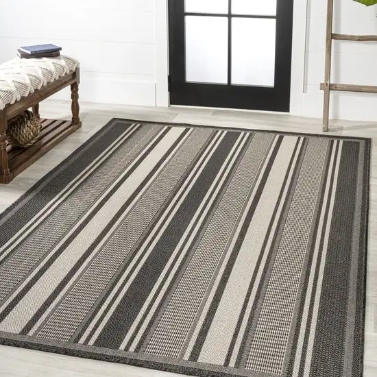 Black And Cream Striped Indoor Outdoor Area Rug Photo 5