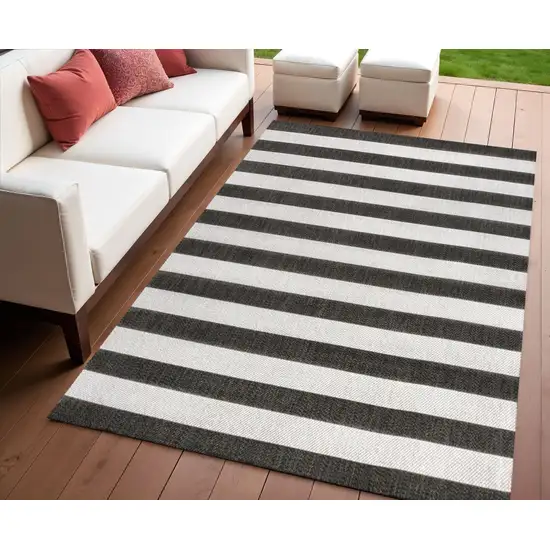 Black And Cream Striped Indoor Outdoor Area Rug Photo 1