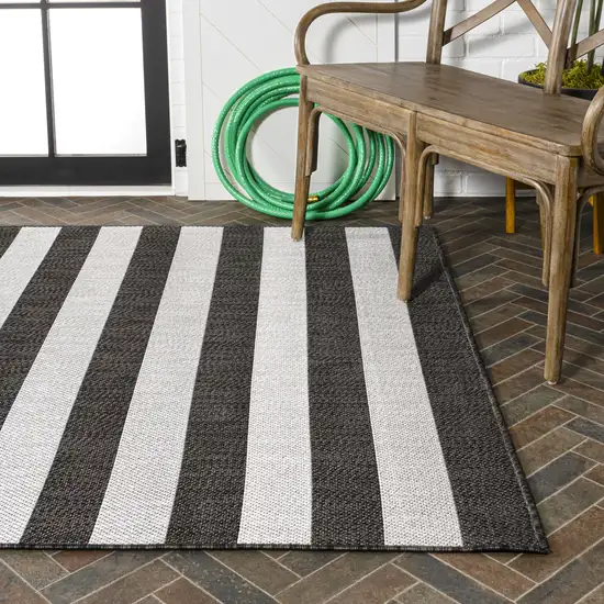 Black And Cream Striped Indoor Outdoor Area Rug Photo 9