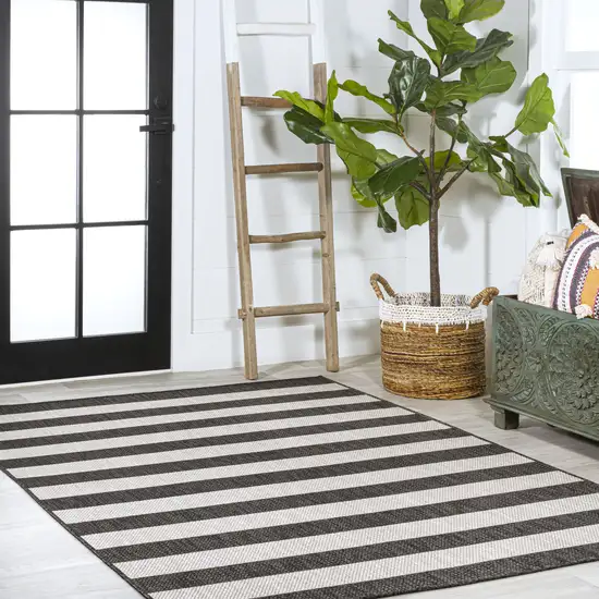Black And Cream Striped Indoor Outdoor Area Rug Photo 8