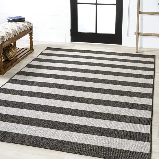 Black And Cream Striped Indoor Outdoor Area Rug Photo 5