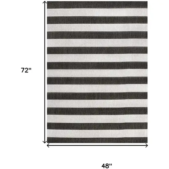 Black And Cream Striped Indoor Outdoor Area Rug Photo 3