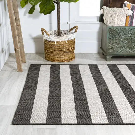 Black And Cream Striped Indoor Outdoor Area Rug Photo 5